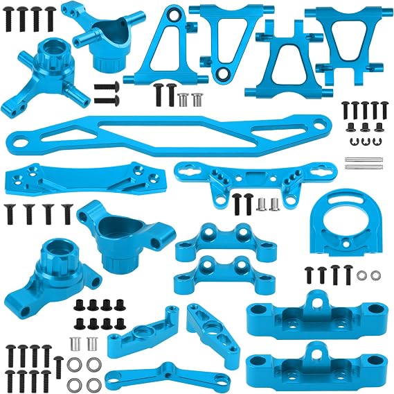 Metal Steering Knuckles Kit A-Arms Suspension Arm Motor Mount Shock Tower Upgrade Parts Set Compatible with Tamiya TT-02 1/10 RC Car