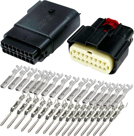 Molex 16 Pin Wire Connector, Harley BLACK Waterproof, Sealed Kit, MX150