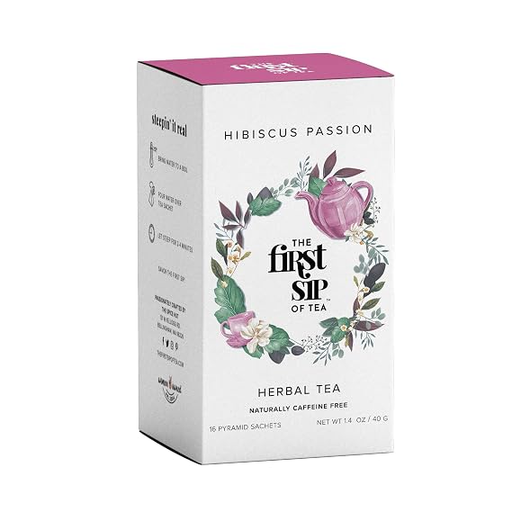 Hibiscus Passion, Herbal Tea Bags, Lemongrass, Orange, Cinnamon, Pure Herbs, Caffeine Free, Hot & Iced Tea - 16 Cups | The Spice Hut, First Sip Of Tea
