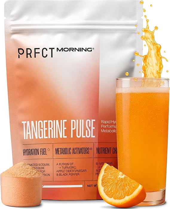 PRFCT Morning 3-in-1 Electrolyte Powder -15-Min Fast Hydration - Metabolism & Cortisol Support - 1,200mg Electrolytes - Vitamin C | B6 | B12 | Zinc | ACV | Turmeric - Orange Juice Flavor 30 Day Supply