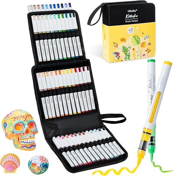 Ohuhu Acrylic Paint Markers Brush Tip 48 Colors Opaque Paint Pens - Kahuku