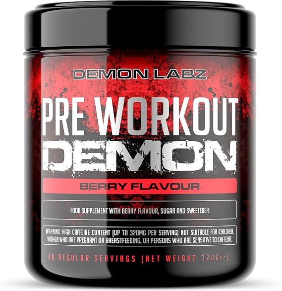 Pre Workout Demon - Pre Workout Powder, Creatine (Berry, 360g) | Pre-workout powder with 160mg caffeine per scoop plus creatine, beta-alanine, citrulline, glutamine and taurine - vegan