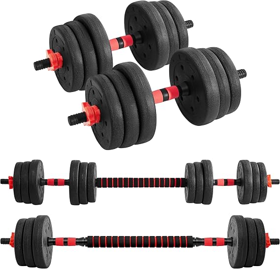 Yaheetech Dumbbells Set 20kg Adjustable Dumbbell & Barbell Weight Set | Free Weights with Multiple Weight Combinations, Easy Assembly, Secure Locking Collars, Non-Slip Grip for Home Gym Workout