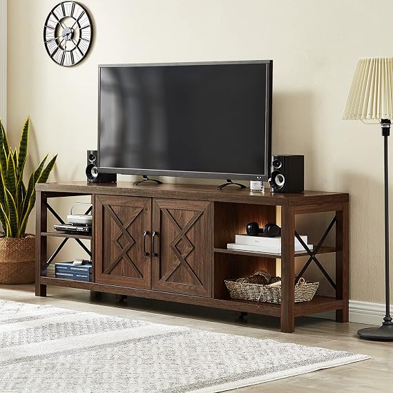 Okvnbjk TV Stand for 75 Inch TV with Storage,65 Inch Width Wood TV Stand for 65 70 75 Inch TV with Soft Closing Door Hinges, Dark Walnut