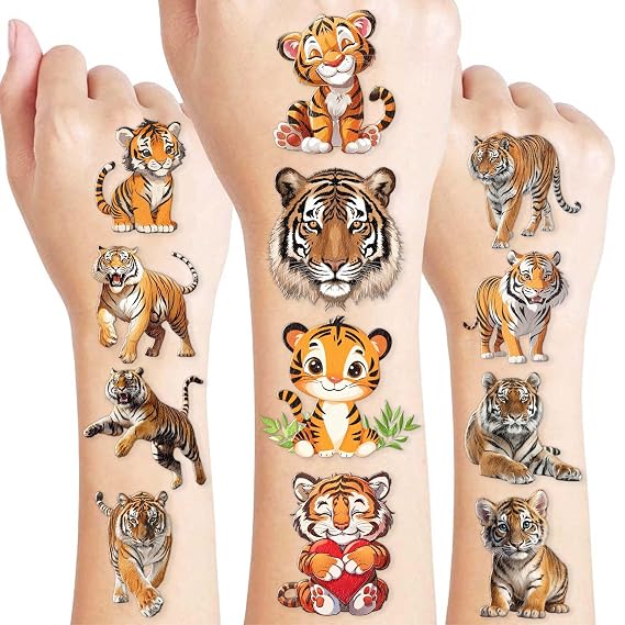 96PCS Tiger Temporary Tattoos for Kids Jungle Animal Theme Birthday Party Favors, Cute Wild Cat Stickers for Boys Girls, Classroom Gifts, Decorations, Prizes, and Rewards