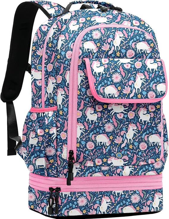 Leaper Cute Unicorn Laptop Backpack Water-resistant Double Deck Insulated Lunch Bag Satchel Dark Blue