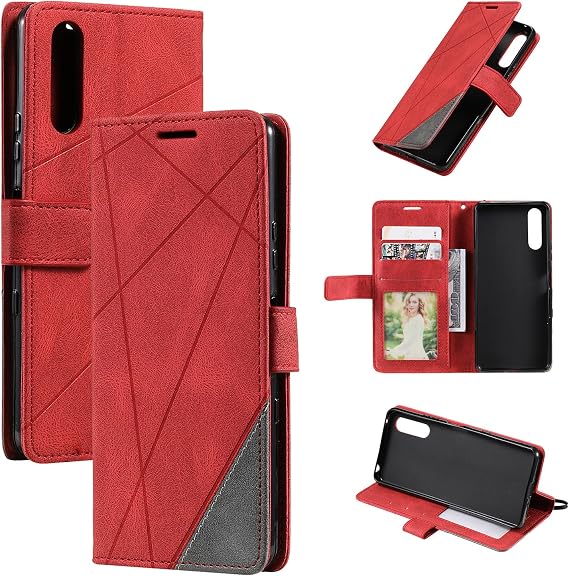 Case for Sony Xperia 10 III Case Cover,Case for Sony Xperia 10 III 5G XQ-BT52 / Xperia 10 III Lite 5G XQ-BT44 Case Flip Pu Leather Cover Red