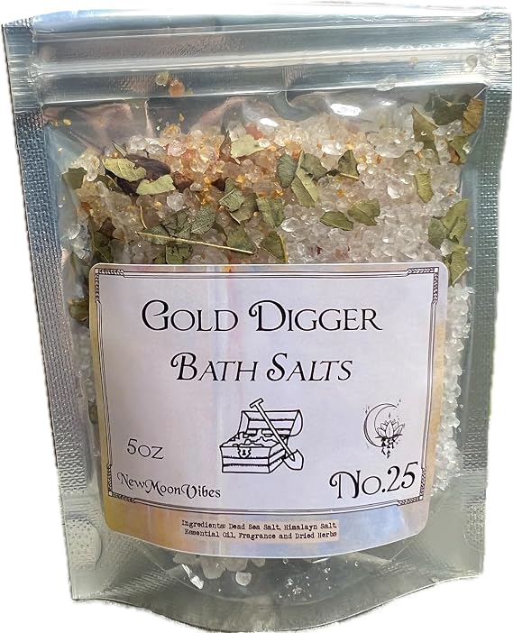 Gold Digger Bath Salts Real Herbs Infused with Essential Oils Wealth Money Prosperity Abundance Success Luck Fortune Conjure Rituals Spells Wicca Pagan Hoodoo
