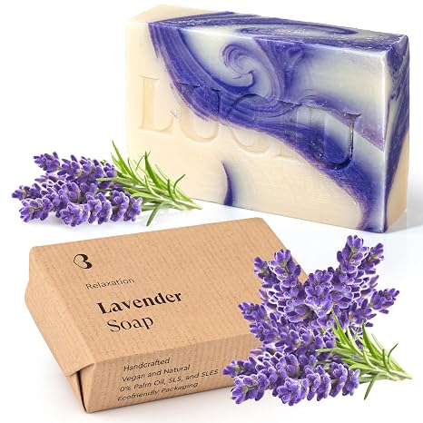 Lavender Soap Piece 100 g - Natural Soap Without Additives and Palm Oil - Lavender Soap Handmade - Face Soap & Hand Soap Solid & Shower Soap Women and Men - Natural Soap Piece - Soap Bar