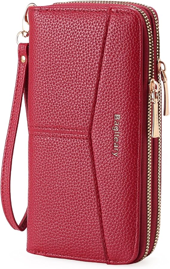 Women's Wallet Double Zip Around Wristlet Cell Phone Clutch