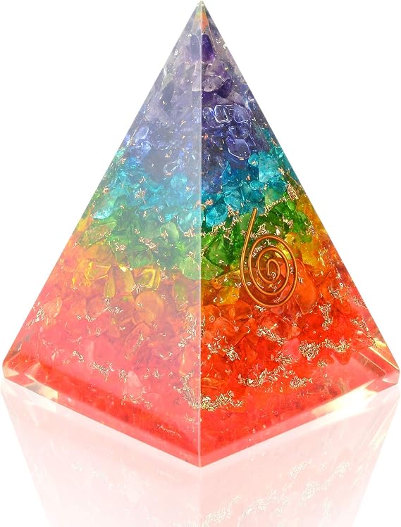 Orgonite Crystal Pyramid - Chakra Balancing Orgone Energy Generator Healing Stone Pyramid for Spiritual Healing, Reki Gift and Meditation (Crown Chakra Symbol)