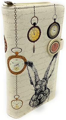 Shag Wear Pocket Watch and Rabbit Large Womens Wallet, Vegan Faux Leather Bifold with Card Slots, Bill Compartments and Secure Snap Closure in Beige 7