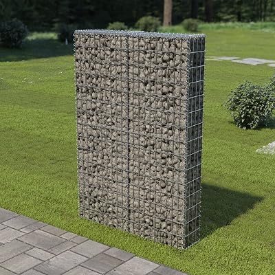 Tidyard Gabion Wall with Covers, Galvanized Steel Mesh Grid Gabion Basket, Garden Decorative Fence for Landscape Patio Backyard Lawn 39.4 x 7.87 x 59 Inches L x W x H