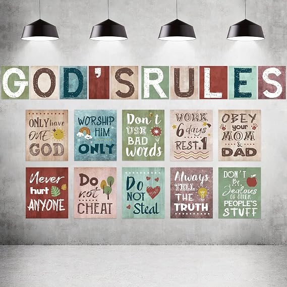 Zonon 20 Pcs Ten Commandments Poster for Kids Christian Bible Verse Poster Inspirational Religious Scripture Wall Decor for Classroom Church Sunday School Christian Scripture Home Decor (Vintage Base)