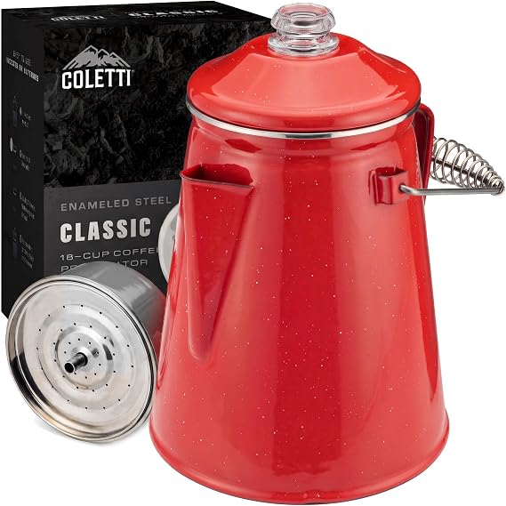 COLETTI Classic Percolator Coffee Pot The Most Nostalgic Camping Coffee Pot, Now Modernized [Red Enamel, 18 Cup]
