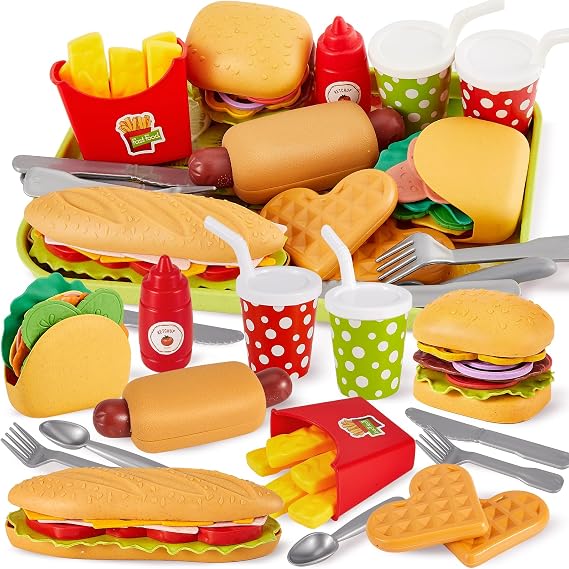 BUYGER Fast Food Plastic Play Food Toys for Kids Toddler Toy
