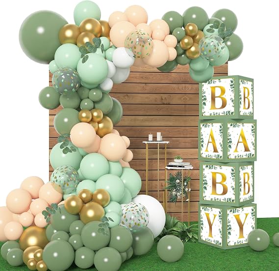 Amandir 145Pcs Sage Green Balloon Garland Kit Baby Shower Decorations