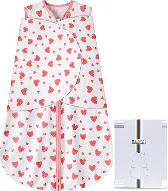 BSTOPPT Newborn Sleep Sack Baby Swaddle,Swaddle me 6-12 Month,3-Way Adjustable Wearable Blanket,100% Rayon Cotton Swaddling Sleeping Bag,TOG 0.5 (Love, 6-12 Months)