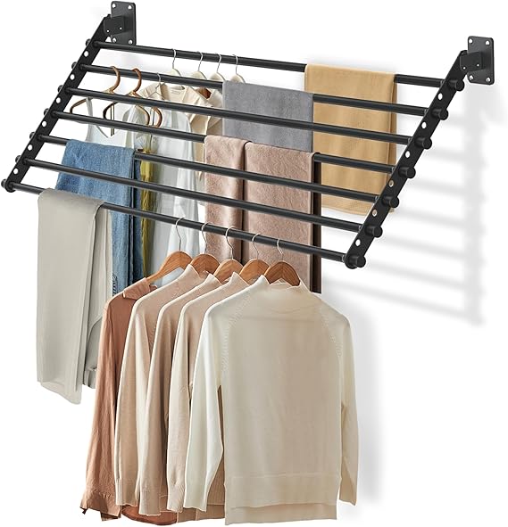 Wall Mounted Clothes Drying Rack 43 Inch Foldable Laundry Drying Rack for Wall Mount, Space Saving Indoor Drying Rack for Clothes, Compact & Sturdy Design