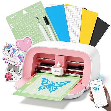Likcut S501 Vinyl Cutter Machine, 4.5" Sticker & Cardstock Cutting, Pink