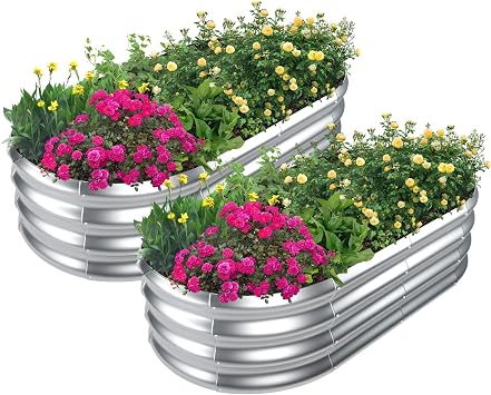 SnugNiture 4x2x1ft Oval Metal Garden Bed