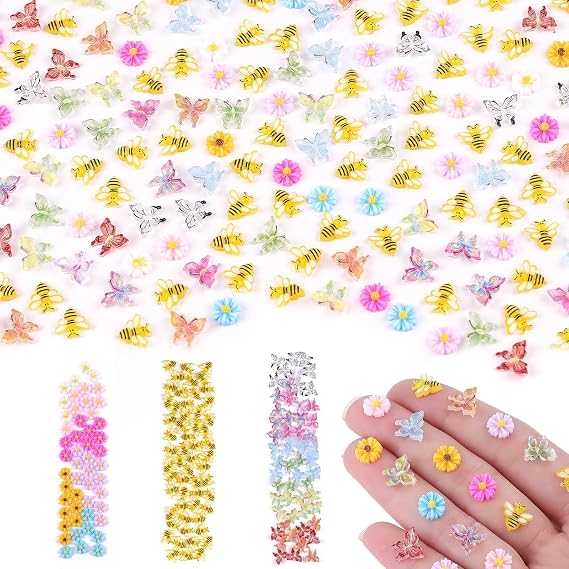 Anboor 250Pcs Mini Resin Butterflies Bees Flowers for Crafts Miniature Resin Animals for Fairy Garden Dollhouse Micro Landscaping