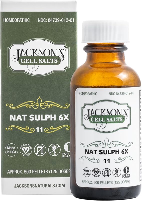 Jacksons #11 Cell Salt NAT Sulph 6X (500 Pellet Bottle) Certified Vegan, Lactose-Free Schuessler Tissue Salt Natrum Sulphuricum 6X