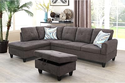Beverly Fine Furniture SF9702A-3PC Sectional, Dark Brown