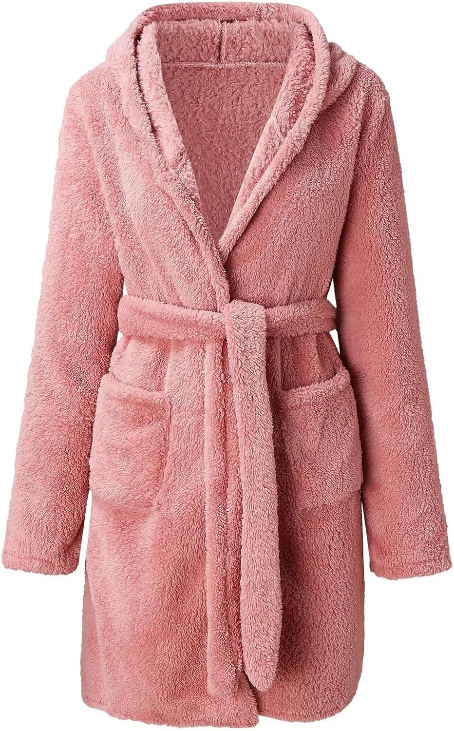 Bathrobe,Dressing Gown Warm Winter Robes For Ladies Plush Pajamas Robes With Belt Women Hooded Homewear Bathrobe Sleepwear Women(Pink,M)