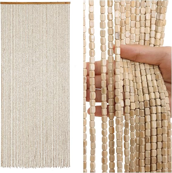BECHAEO 90 Strands Bamboo Beaded Curtain for Doorway, Natrual 35.5" x 75"