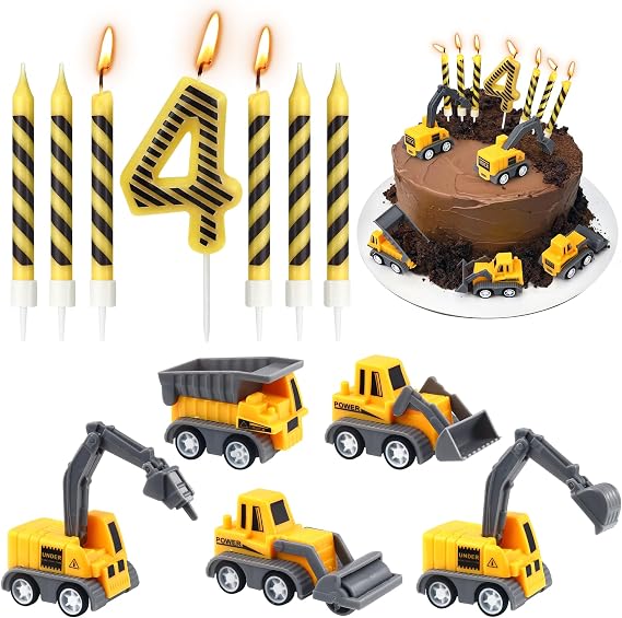12 Pcs Construction Cake Topper Candle Set, Number 4 for Birthday Partys