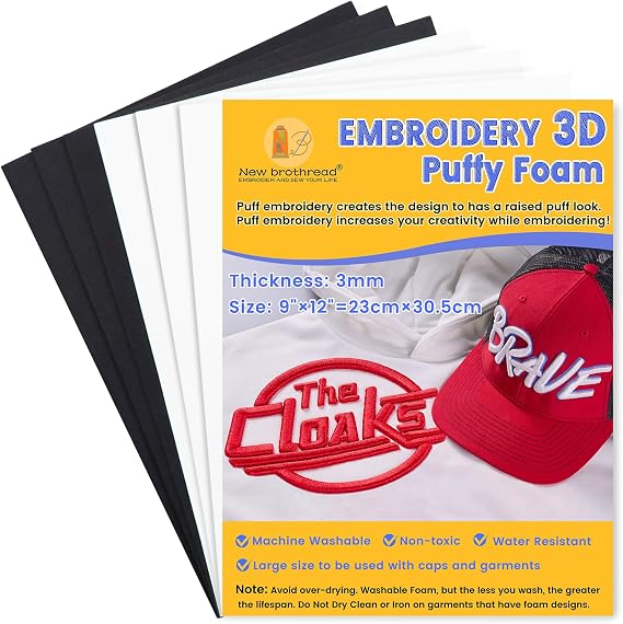 New brothread 6PCS Embroidery Puffy Foam 3MM - 3xBlack + 3xWhite
