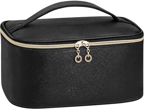 senbowe Travel Makeup Bag, Large Capacity Cosmetic Bags for Women,Portable Waterproof Leather Toiletry Bag Make Up Organizer Bag with Divider and Handle