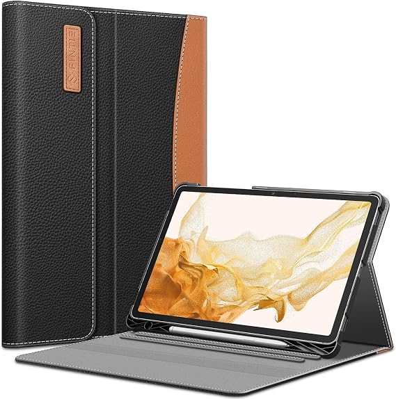 Fintie Portfolio Case for Samsung Galaxy Tab S8 Plus/S7 FE/S7 Plus 12.4'' | Multiple Angles, Business Cover with Pocket, Built-in S Pen Holder, Auto Sleep/Wake, Black