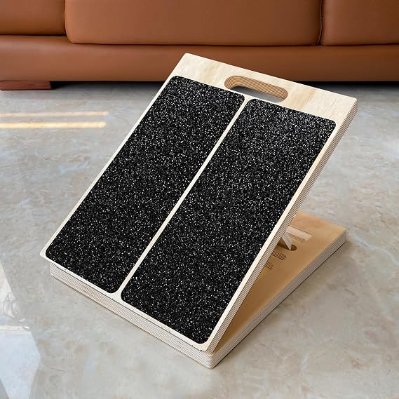 Adjustable Foot Incline Wooden Slant Board for Calf Stretching,440lb Capacity, Balance Velour Stretcher Ankle Stretch Knee Leg Squats Wedge Exercise Pilates Fitness (Dark Black)