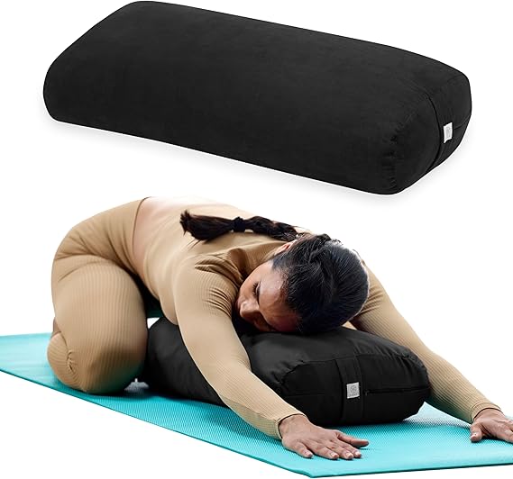 Gaiam Yoga Bolster Pillow, Supportive Cushion for Restorative Yoga | Firm cotton-filled bolster supports stretching & restorative poses. Carry handle, washable cover, yoga prop.