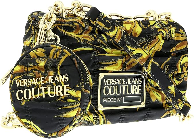 Versace Jeans Couture Black/Gold Medium Ruched Nylon Shoulder Bag with Coin Purse for womens