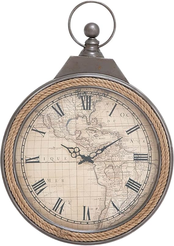 Deco 79 Metal Rope Wall Clock, Brown, 21" by 30"