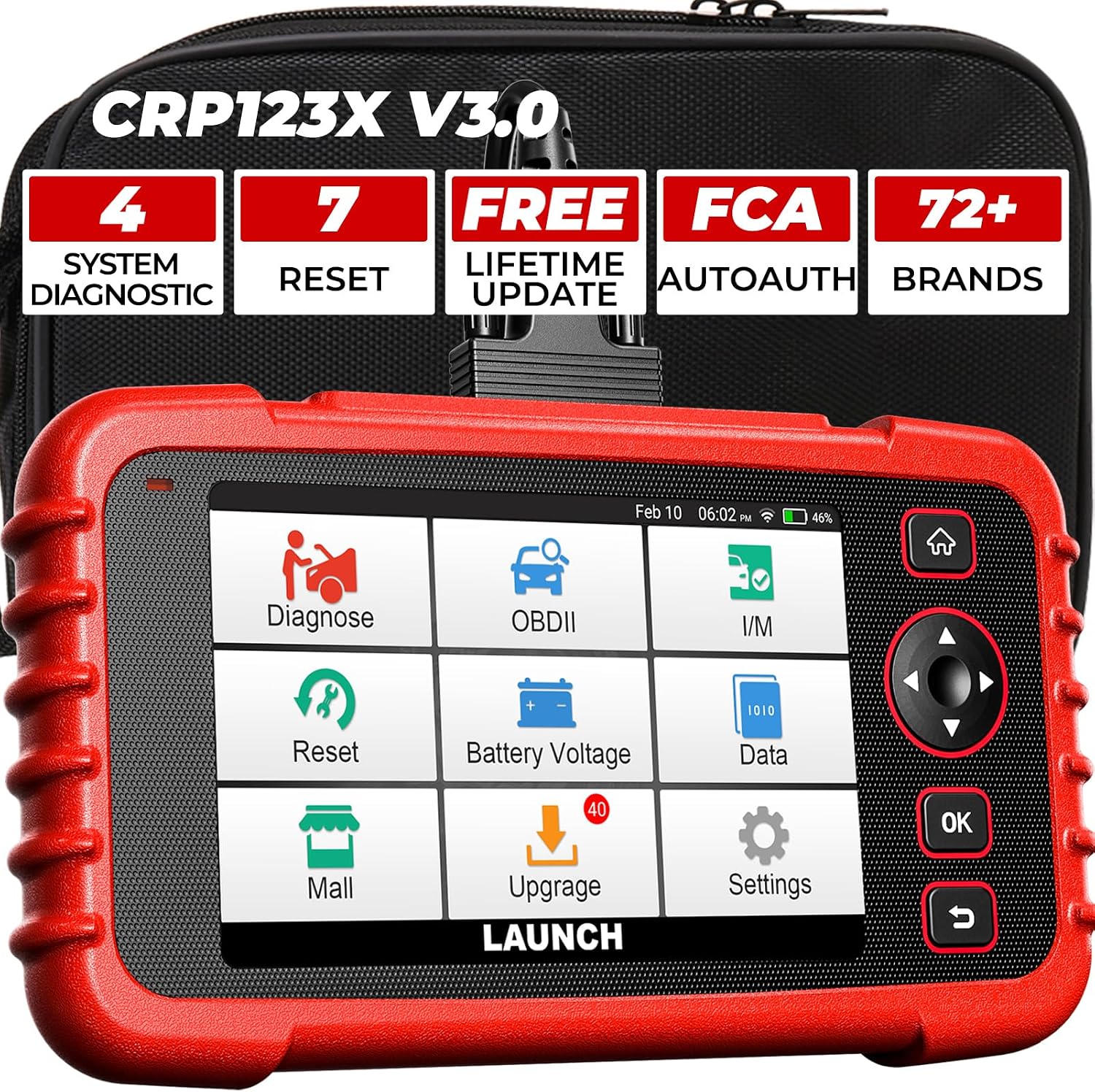 LAUNCH OBD2 Scanner CRP123X V3.0 2026 Version. ABS SRS Engine Transmission Car DiagnosticTool, 7 Service Functions, Lifetime Free Update, Battery Test