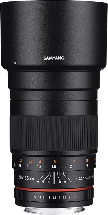 Samyang 135mm f/2.0 ED UMC Telephoto Lens for Nikon Digital SLR Cameras | Capture distant subjects with sharp telephoto performance and bright optics for portraits, wildlife and sports.