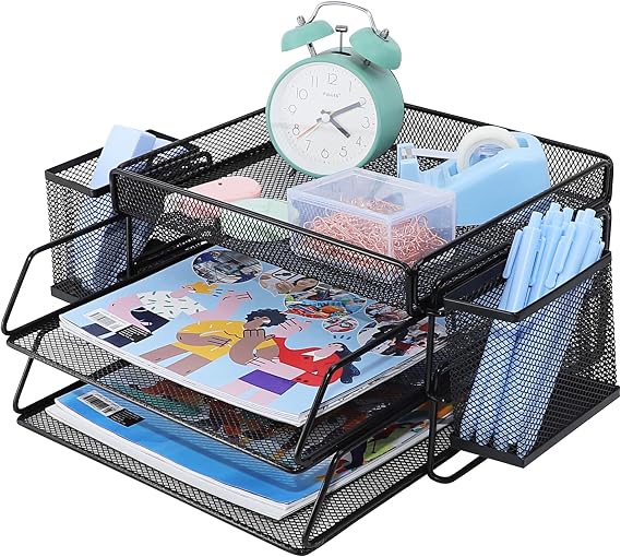 2 Tiers Letter Tray, Filing Tray for Office, Paper Desk Organiser, Paper Folder, Desk Tidy Organizer A4, Document Holder for Home Office School