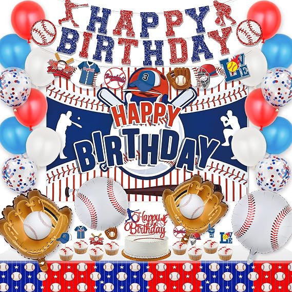 Baseball Party Decorations, Baseball Birthday Party Supplies Kit, Include Sport Themed Backdrop, Happy Birthday Banners, Tabelcloth, Baseball