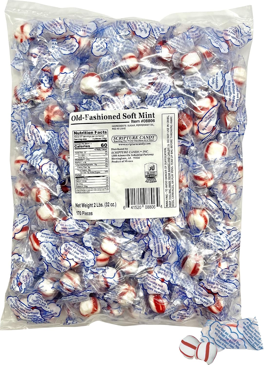 Scripture Candy, Old-Fashioned Soft Peppermint 2LB Bag, 160 Pieces