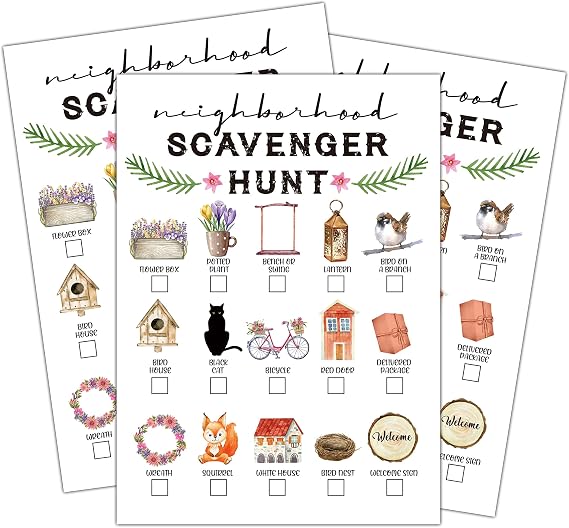 Scavenger Hunt Game, Neighborhood Scavenger Hunt, Garden/Yard/Park Treasure Hunt Clues Cards, Nature Party Games, Outdoor Birthday Party Games Supplies Activities (04)
