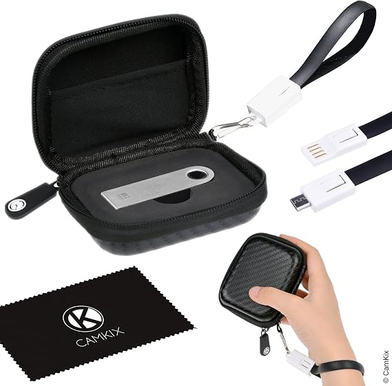 CAMKIX Protective Case for Ledger Nano S Bitcoin/Cryptocurrency Wallet Including USB Strap for Transport, Power and Data Transfer - Durable Nylon Hardshell Case with Mesh Pocket - Light, Secure