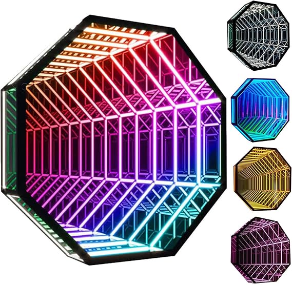 3D Mirror Wall Hanging Lights,LED Sensory Infinity Light Tunnel Lamp, 3D Infinity Mirror Light Night Light,358 Light Effects,APP Remote Control, for Home Party Bar Decor (50cm/19.7")