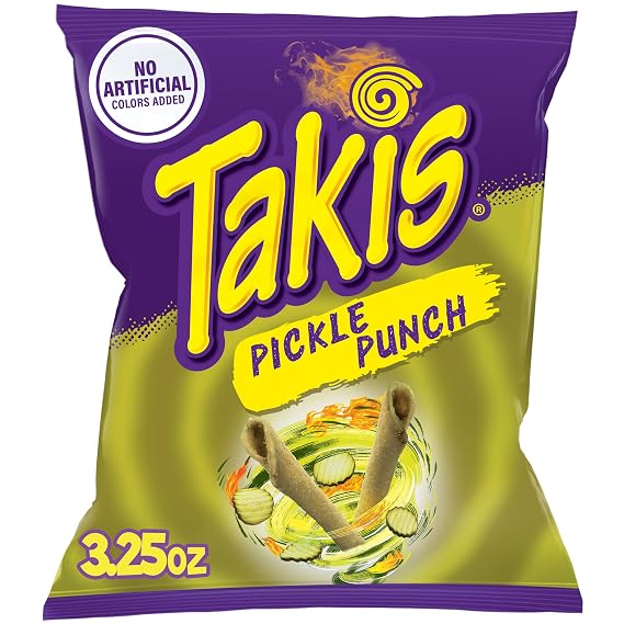 Takis Pickle Punch Rolled Tortilla Chips, 3.25oz Bag | New Flavor, No Artifical Colors Added, Medium Heat Spicy Pickle Flavor, Individual Bags, Portable Snack Size