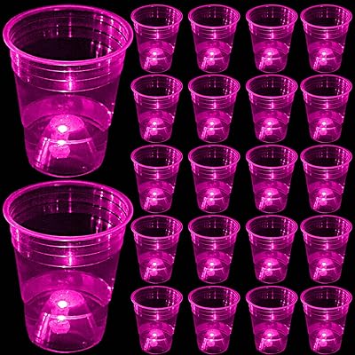 Glow in The Dark Pink Party Cups 40 Pack 16 oz - LED Light Up Plastic Cups for Princess Parties Baby Showers Bridal Decorations, Reusable Rose Gold Glow Cups for Weddings, Tea Parties & Girls Night