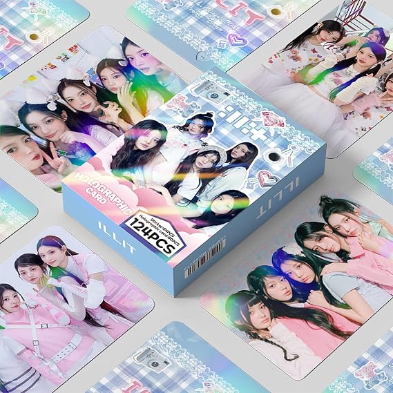 MXP 124Pcs Postcards 60pcs Holographic Cards And 64pcs Stickers ILLIT Celebrity Postcards Photo Cards LOMO Cards For Collecting