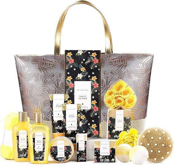 Bath Gift Sets for Women - 15 Pcs Tahiti Island Spa Baskets, Beauty Bath and Body Birthday Mothers Day Gifts for Mom